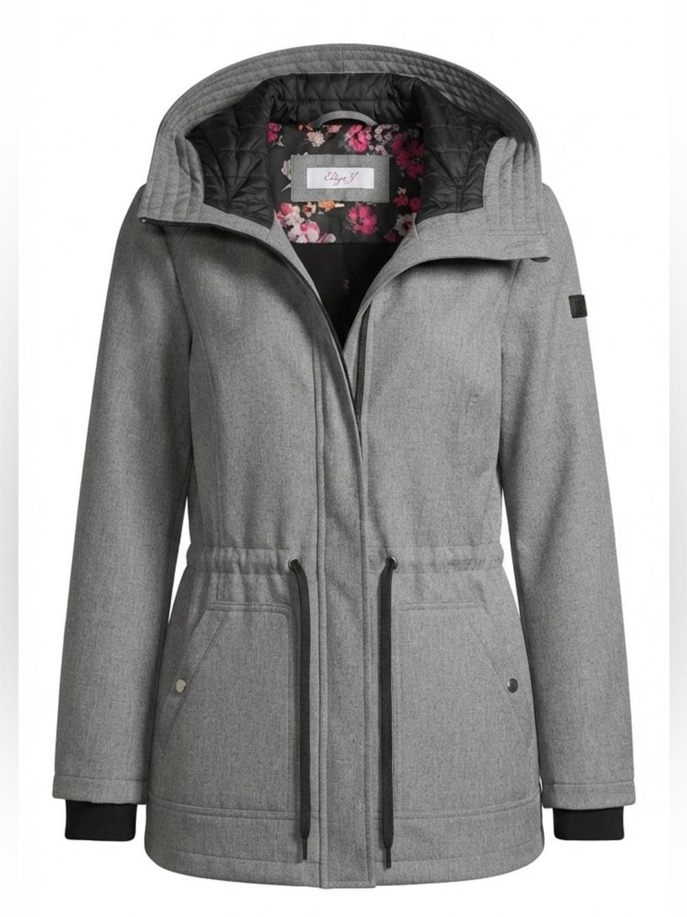 Eliza J Grey Hooded Utility Jacket Coat Drawstring Waist Size Medium M